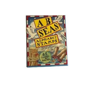 A B Seas Alphabet Stamps Set 42 Wood Handled Stamps Blue Ink Pad Original Box